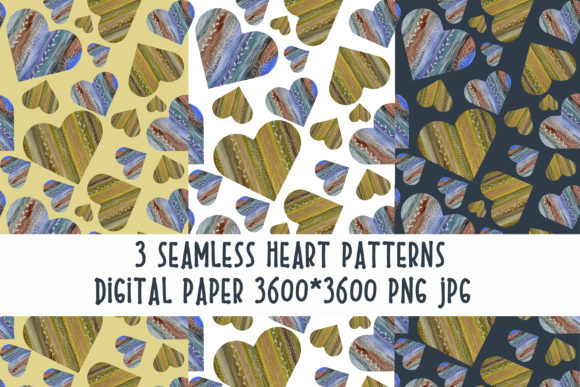 3 Seamless Patterns Hearts Watercolor