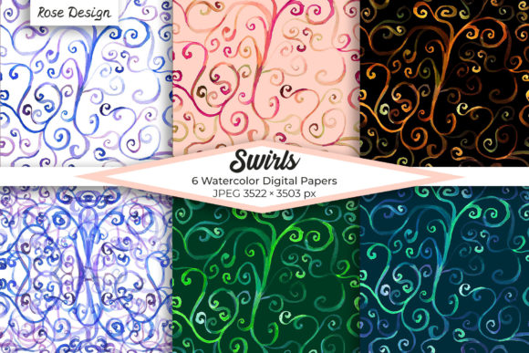 Botanical Swirls Watercolor Patterns Set: Elegant, Print-Ready Design Freedom for Creative Professionals