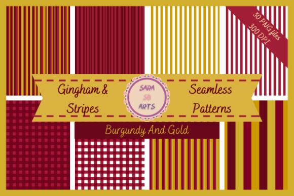 Burgundy Gold Stripes Gingham Patterns