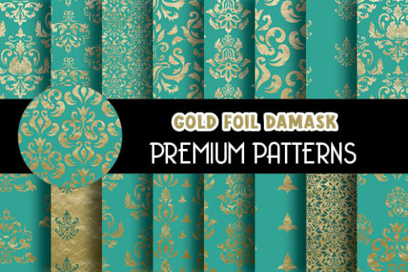 Discover the Elegance of Mint Gold Foil Damask Patterns: 16 Royal Mint Gold Foil Digital Papers for Creative Excellence