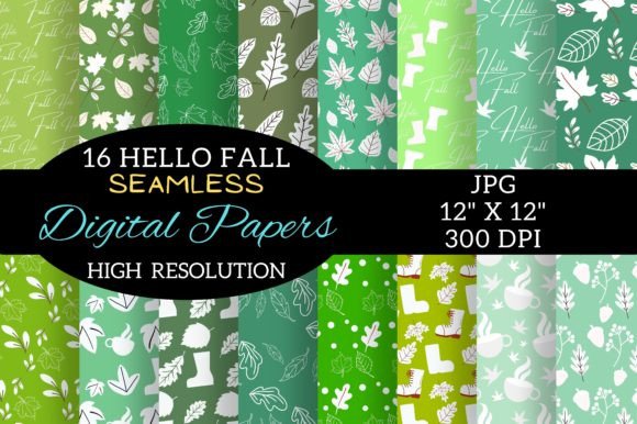 Green Fall Digital Paper Patterns Design