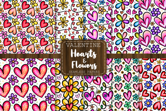 Hearts and Flowers Seamless Patterns