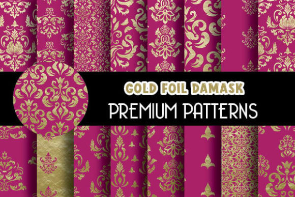 Royal Pink Gold Foil Damask Patterns