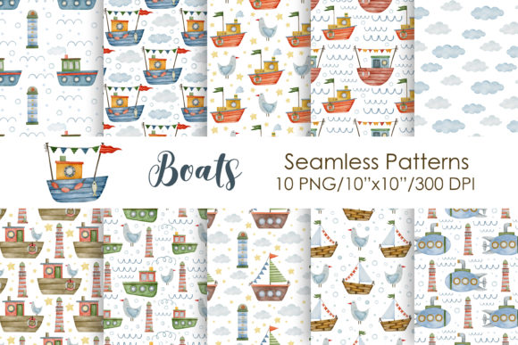 Watercolor Boat Seamless Patterns: Creative Versatility for Designers and Makers