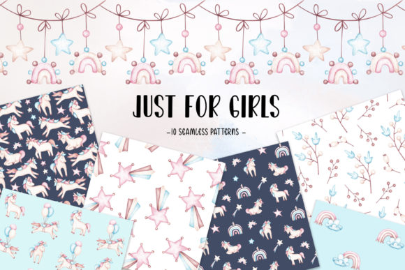 Watercolor Patterns Set “Just for Girls”: Seamless Creativity for Purpose-Driven Design